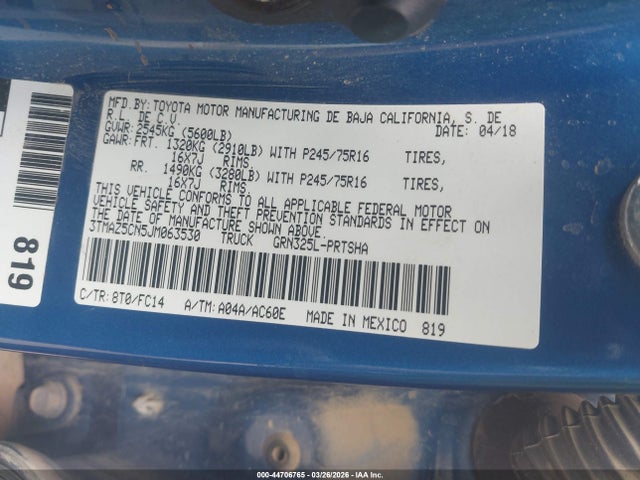 2018 Toyota Tacoma Sr5 V6 მანქანა იყიდება აუქციონზე, vin: 3TMAZ5CN5JM063530, აუქციონის ნომერი: 44706765