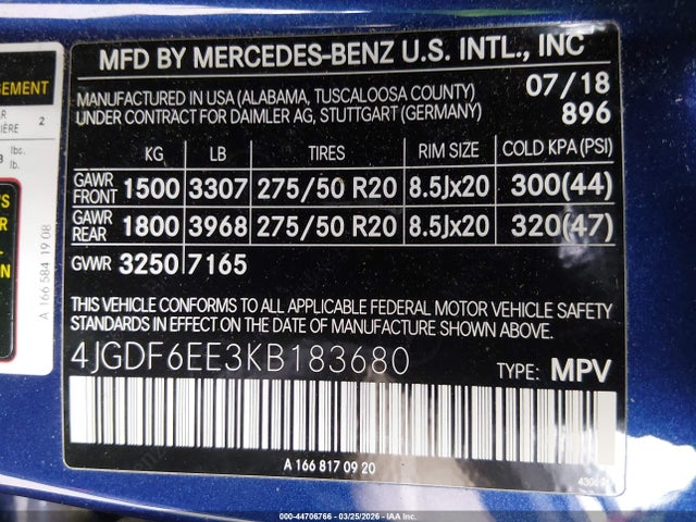 Aukcja sprzedaży 2019 Mercedes-benz Gls 450 4matic, vin: 4JGDF6EE3KB183680, numer aukcji: 44706766