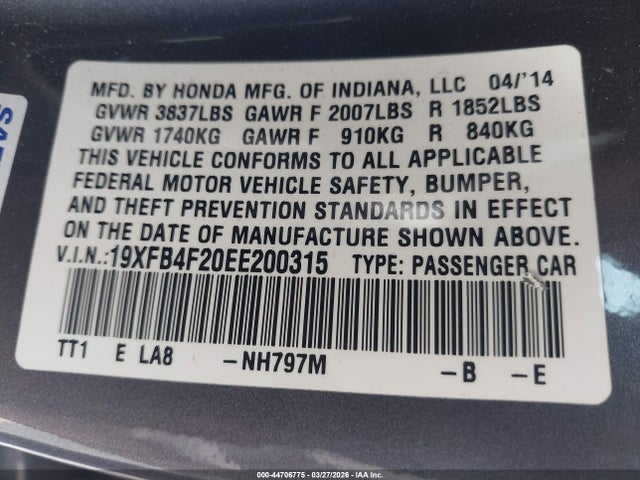 Honda CIVIC HYBRID 2014 19XFB4F20EE200315 Image 9