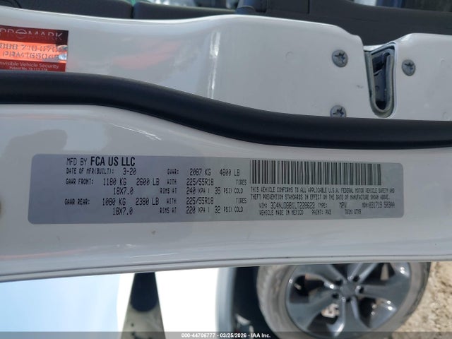 Aukcja sprzedaży 2020 Jeep Compass Altitude 4x4, vin: 3C4NJDBB1LT228623, numer aukcji: 44706777