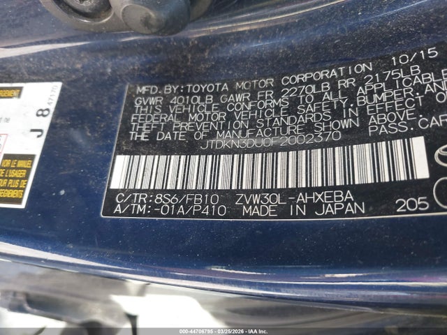 Toyota Prius Two 2015 JTDKN3DU0F2002370 Image 9