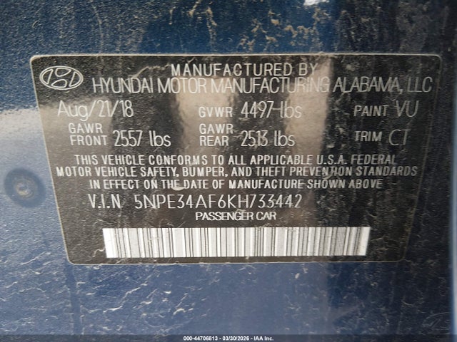 Hyundai Sonata Sport 2019 5NPE34AF6KH733442 Image 9