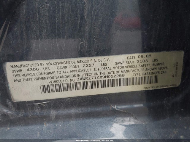 2009 VOLKSWAGEN JETTA 3VWRZ71KX9M022259 Photo 8
