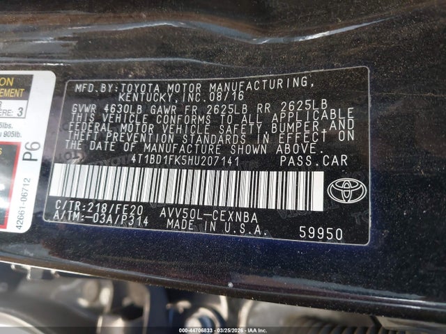 2017 TOYOTA CAMRY HYBRID 4T1BD1FK5HU207141 Photo 8