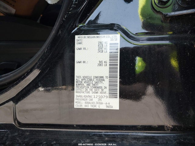 Продажа на аукционе авто 2019 Nissan Altima 2.5 Sv, vin: 1N4BL4DV9KC125079, номер лота: 44706850