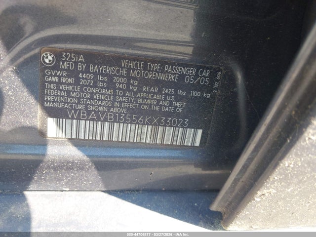 44706877 :رقم المزاد ، WBAVB13556KX33023 vin ، 2006 Bmw 325i مزاد بيع