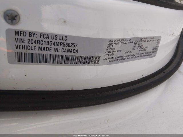 Продаж на аукціоні авто 2021 Chrysler Pacifica Touring L, vin: 2C4RC1BG4MR560257, номер лоту: 44706892