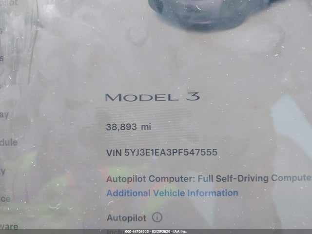 Продаж на аукціоні авто 2023 Tesla Model 3 Rear-wheel Drive, vin: 5YJ3E1EA3PF547555, номер лоту: 44706905