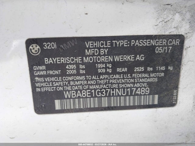 2017 BMW 320I WBA8E1G37HNU17489 Photo 8