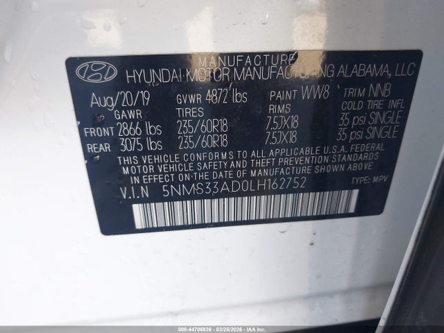 2020 HYUNDAI SANTA FE 5NMS33AD0LH162752 Photo 8