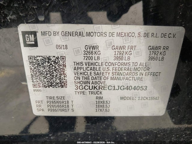 3GCUKREC1JG404053 Chevrolet Silverado 1500 2lt