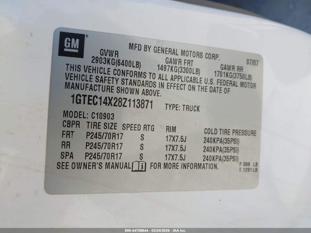 Продажа на аукционе авто 2008 Gmc Sierra 1500 Work Truck, vin: 1GTEC14X28Z113871, номер лота: 44706944