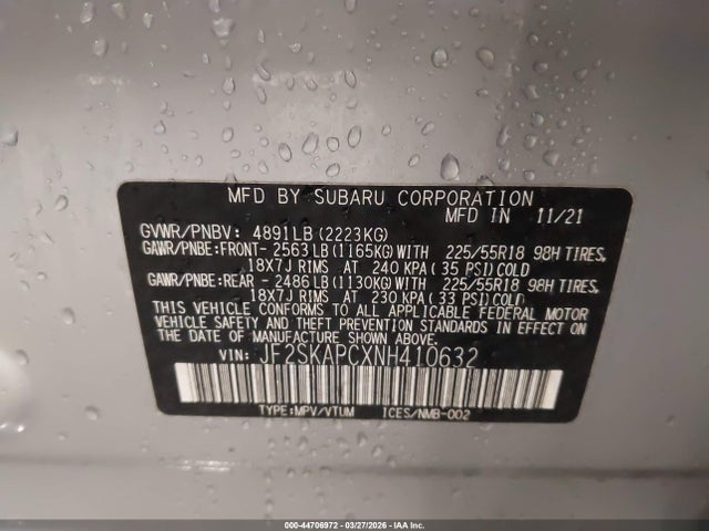 Продажа на аукционе авто 2022 Subaru Forester Limited, vin: JF2SKAPCXNH410632, номер лота: 44706972
