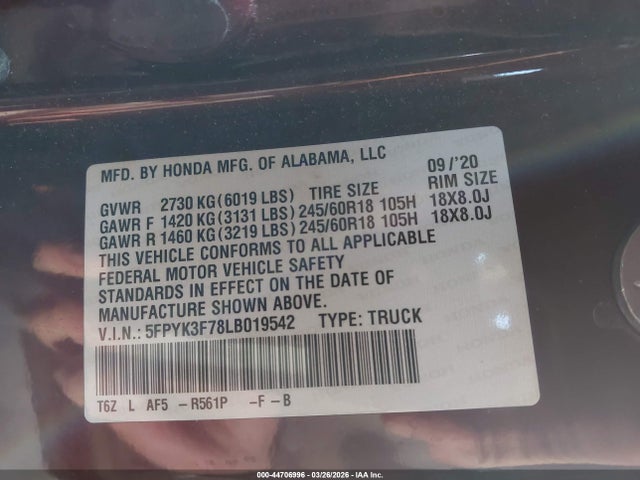 2020 HONDA RIDGELINE 5FPYK3F78LB019542 Photo 8