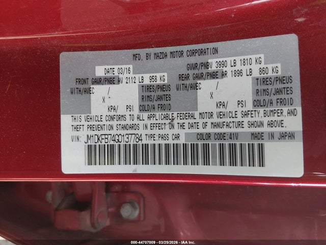 Aukcja sprzedaży 2016 Mazda Cx-3 Sport, vin: JM1DKFB74G0137784, numer aukcji: 44707009