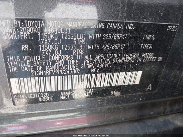 2T3H1RFV2PC243307 Toyota RAV4 LE