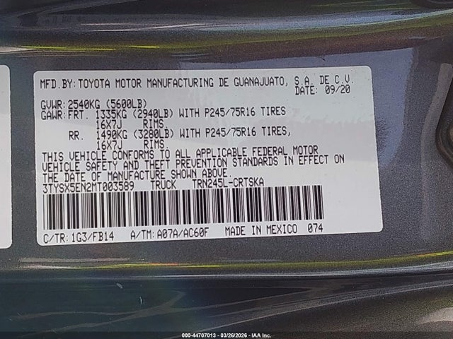 Toyota Tacoma Sr 2021 3TYSX5EN2MT003589 Image 9