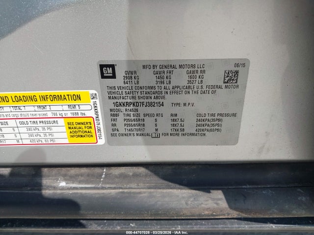 Aukcja sprzedaży 2015 Gmc Acadia Sle-2, vin: 1GKKRPKD7FJ382154, numer aukcji: 44707028