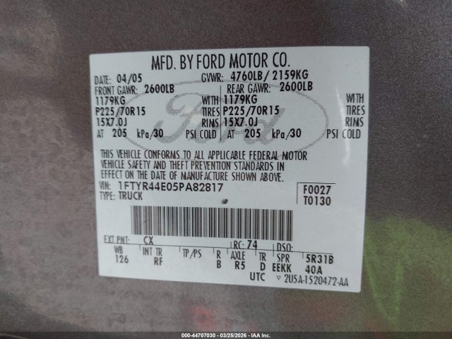 2005 FORD RANGER 1FTYR44E05PA82817 Photo 8