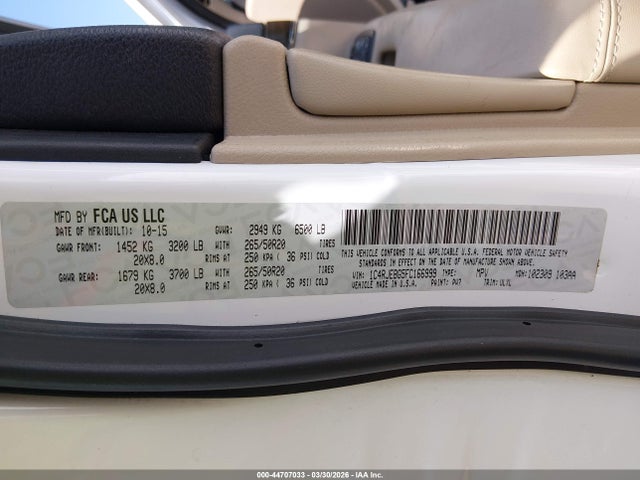 Продажа на аукционе авто 2015 Jeep Grand Cherokee Limited, vin: 1C4RJEBG5FC166999, номер лота: 44707033