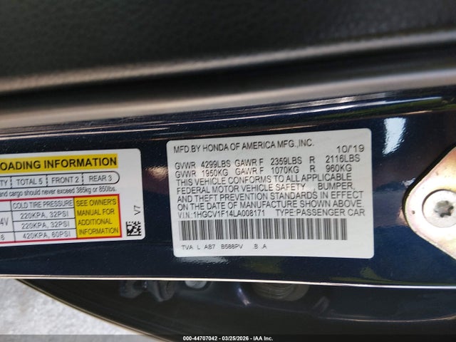 Продажа на аукционе авто 2020 Honda Accord Lx, vin: 1HGCV1F14LA008171, номер лота: 44707042