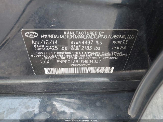 Aukcja sprzedaży 2014 Hyundai Sonata Se 2.0t, vin: 5NPEC4AB4EH934337, numer aukcji: 44707054