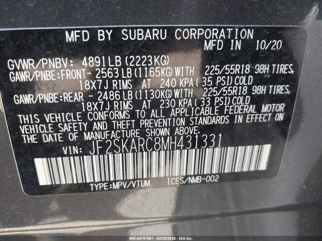 JF2SKARC8MH431331 Subaru Forester Sport