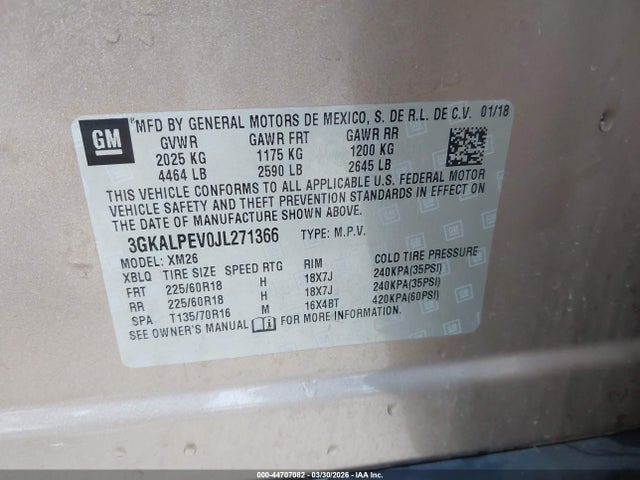 Продаж на аукціоні авто 2018 Gmc Terrain Slt, vin: 3GKALPEV0JL271366, номер лоту: 44707082
