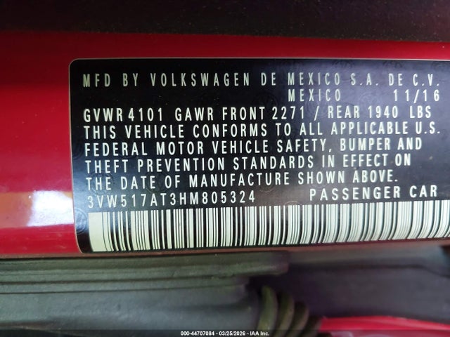 3VW517AT3HM805324 Volkswagen Beetle #pinkbeetle/1.8t Classic/1.8t S/1.8t Se/1.8t Sel