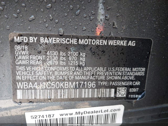 2019 Bmw 430i Gran Coupe მანქანა იყიდება აუქციონზე, vin: WBA4J1C50KBM17196, აუქციონის ნომერი: 44707094