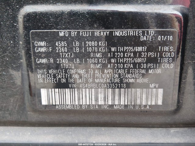 44707124 :رقم المزاد ، 4S4BRBLC0A3352118 vin ، 2010 Subaru Outback 2.5i Limited مزاد بيع