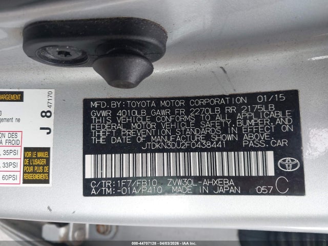 Toyota Prius Three 2015 JTDKN3DU2F0438441 Image 9