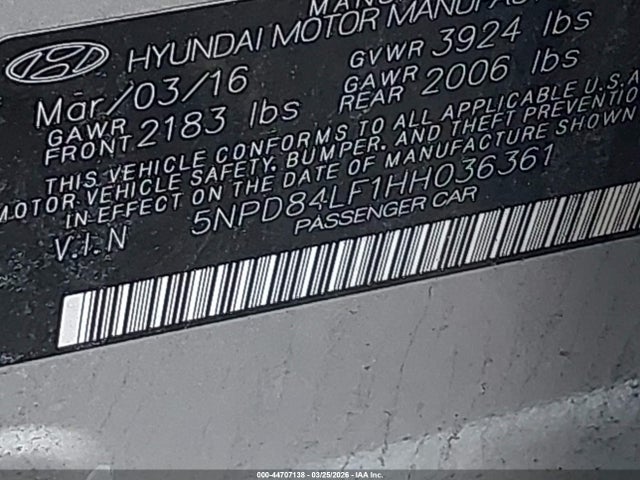 2017 Hyundai Elantra Se მანქანა იყიდება აუქციონზე, vin: 5NPD84LF1HH036361, აუქციონის ნომერი: 44707138
