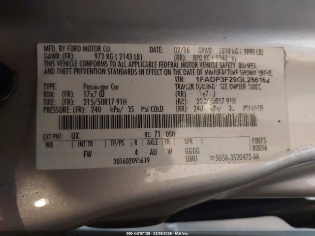 Aukcja sprzedaży 2016 Ford Focus Se, vin: 1FADP3F29GL286162, numer aukcji: 44707139