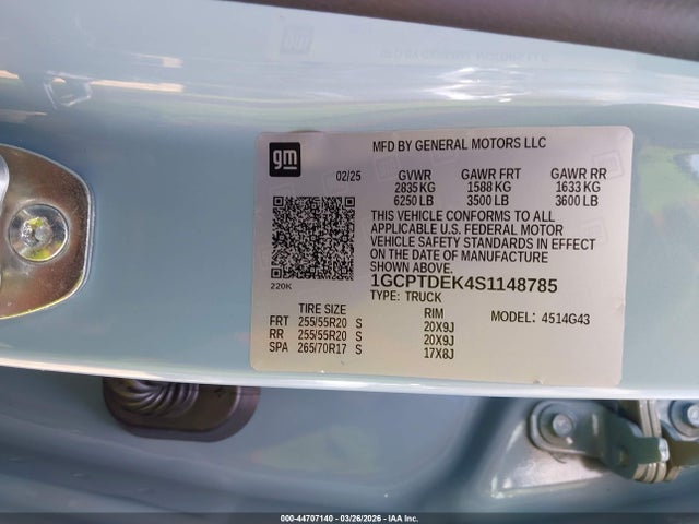 Продажа на аукционе авто 2025 Chevrolet Colorado 4wd Z71, vin: 1GCPTDEK4S1148785, номер лота: 44707140