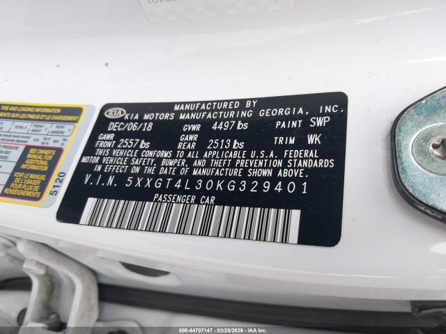 Продажа на аукционе авто 2019 Kia Optima Lx, vin: 5XXGT4L30KG329401, номер лота: 44707147