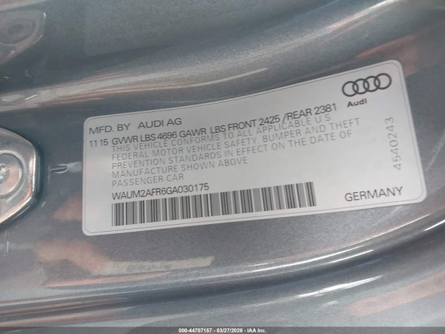 44707157 :رقم المزاد ، WAUM2AFR6GA030175 vin ، 2016 Audi A5 2.0t Premium مزاد بيع