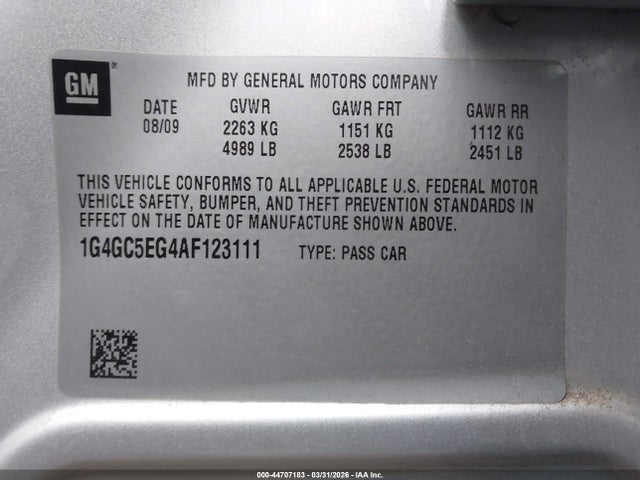 Aukcja sprzedaży 2010 Buick Lacrosse Cxl, vin: 1G4GC5EG4AF123111, numer aukcji: 44707183