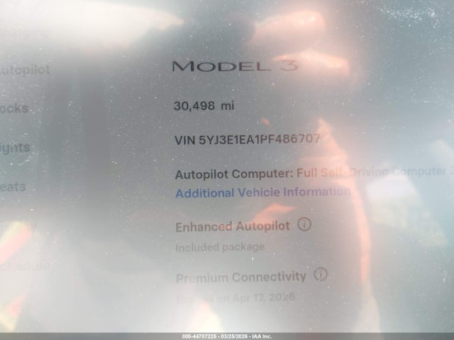 2023 Tesla Model 3 Rear-wheel Drive მანქანა იყიდება აუქციონზე, vin: 5YJ3E1EA1PF486707, აუქციონის ნომერი: 44707225