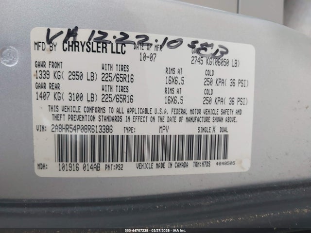 Продажа на аукционе авто 2008 Chrysler Town & Country Touring, vin: 2A8HR54P08R613386, номер лота: 44707235