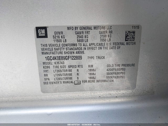 1GC4K0E89GF122809 Chevrolet Silverado 3500hd Ltz