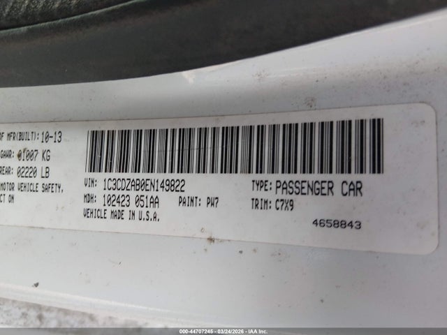 2014 Dodge Avenger Se მანქანა იყიდება აუქციონზე, vin: 1C3CDZAB0EN149822, აუქციონის ნომერი: 44707245