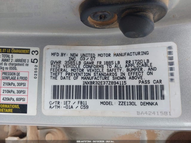 2007 TOYOTA COROLLA 1NXBR32E37Z894115 Photo 8