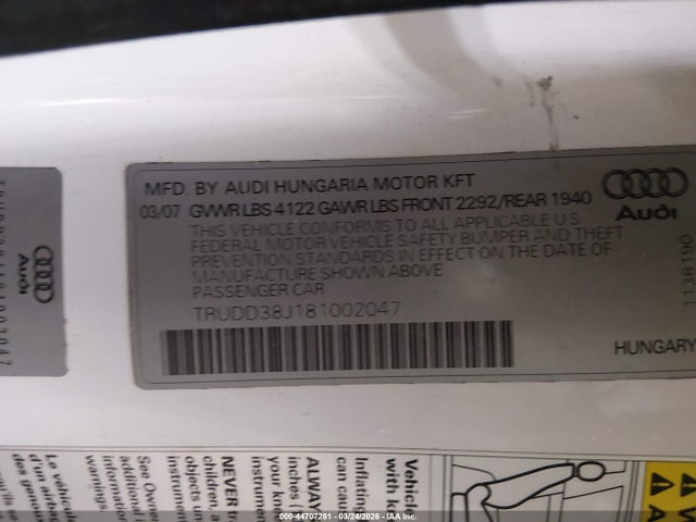 2008 AUDI TT TRUDD38J181002047 Photo 8
