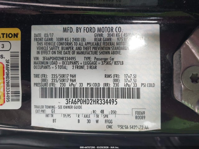 2017 FORD FUSION 3FA6P0HD2HR334495 Photo 8