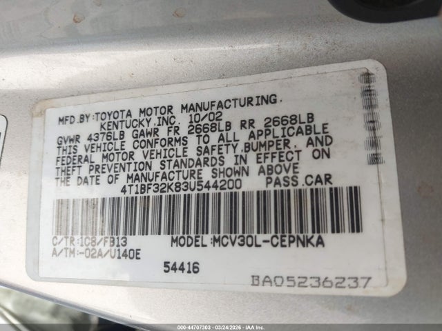 2003 TOYOTA CAMRY 4T1BF32K83U544200 Photo 8