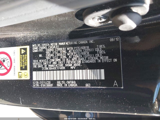 44707309 :رقم المزاد ، 2T2BK1BA4DC174899 vin ، 2013 Lexus Rx 350 مزاد بيع