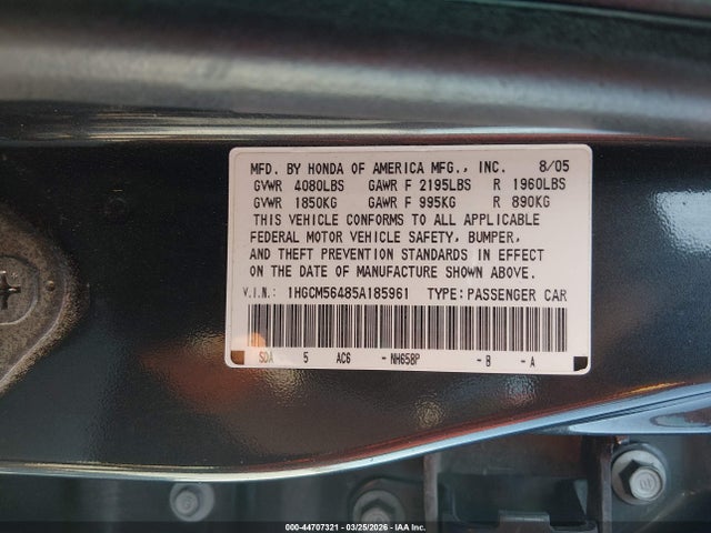 Aukcja sprzedaży 2005 Honda Accord 2.4 Lx, vin: 1HGCM56485A185961, numer aukcji: 44707321