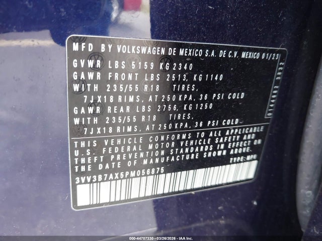 44707330 :رقم المزاد ، 3VV3B7AX5PM056875 vin ، 2023 Volkswagen Tiguan 2.0t Se مزاد بيع