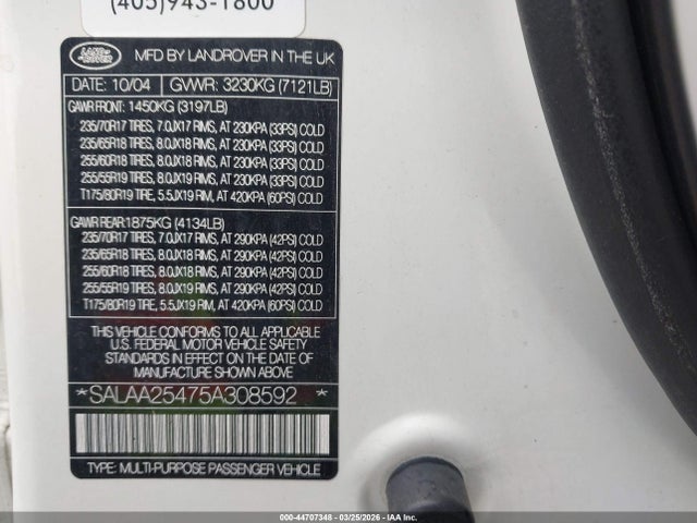 2005 LAND ROVER LR3 SALAA25475A308592 Photo 8